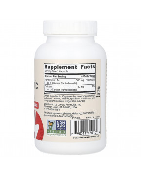 Jarrow Formulas, пантотеновая кислота (витамин B5), 500 мг, 100 вегетарианских капсул